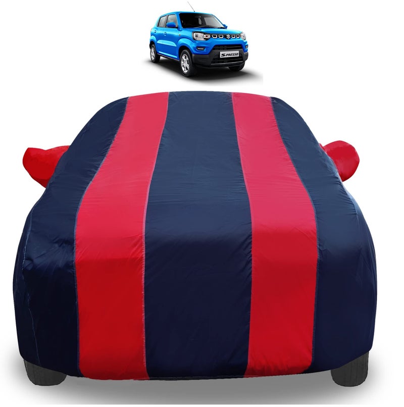 Auto Hub Car Cover Compatible with Maruti Suzuki S-Presso with Mirror Pockets, Triple Stitched, Water Resistant, S-Presso Car Cover, Navy, Red - Image 1