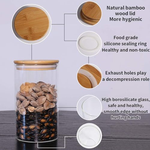 SILIVO Spice Jars with Airtight Bamboo Lid - 320ml Glass Spice Bottles, Set of 12 Seasoning Containers for Salt, Sugar, Coffee Beans - Set of 12 Round 320ml Jars with Wooden Lids - Image 5