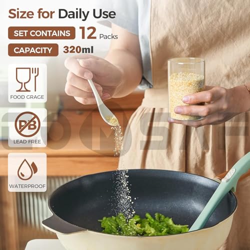 SILIVO Spice Jars with Airtight Bamboo Lid - 320ml Glass Spice Bottles, Set of 12 Seasoning Containers for Salt, Sugar, Coffee Beans - Set of 12 Round 320ml Jars with Wooden Lids - Image 3