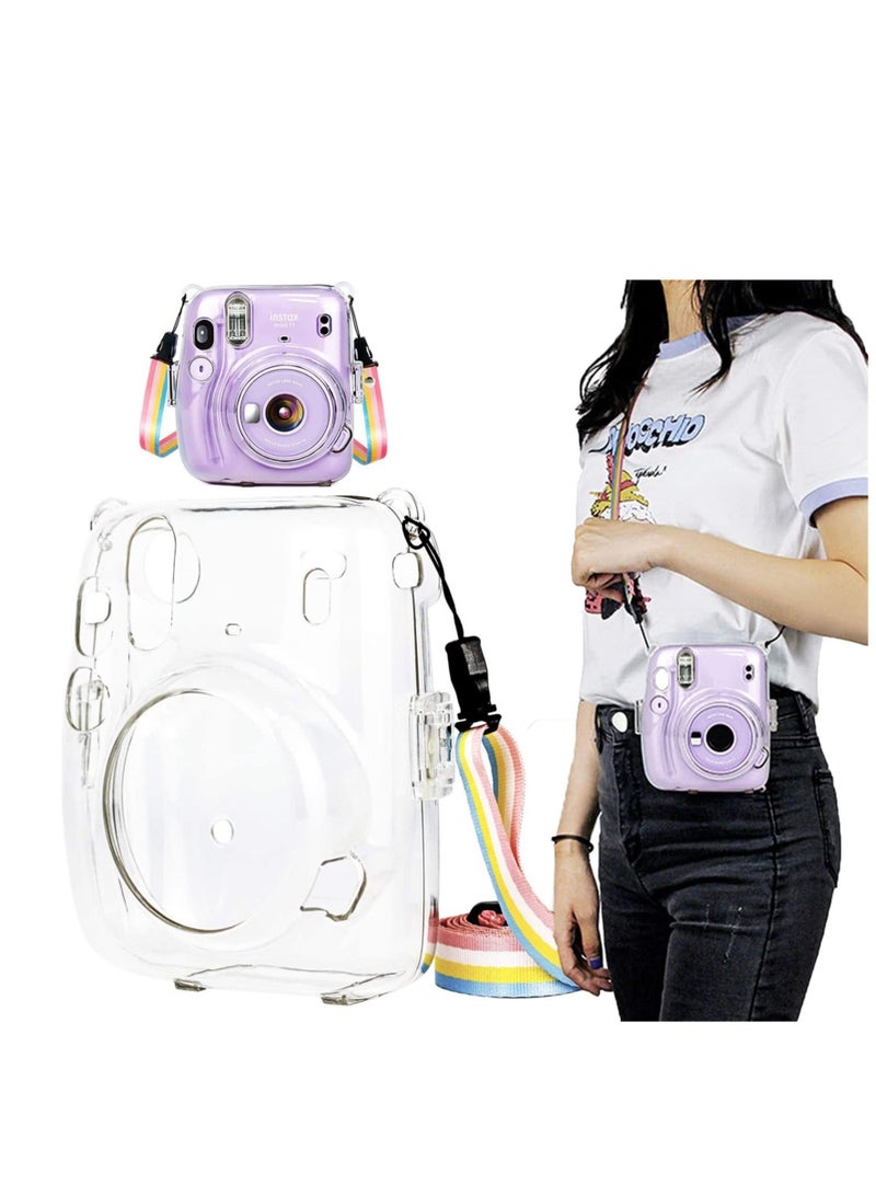 Captaintech Instant for Mini 11 Clear Case, Protective Clear Case, Compatible with for Fujifilm Instax Mini 11 Instant Camera, with Adjustable Rainbow Shoulder Strap, Present to Friends and Families