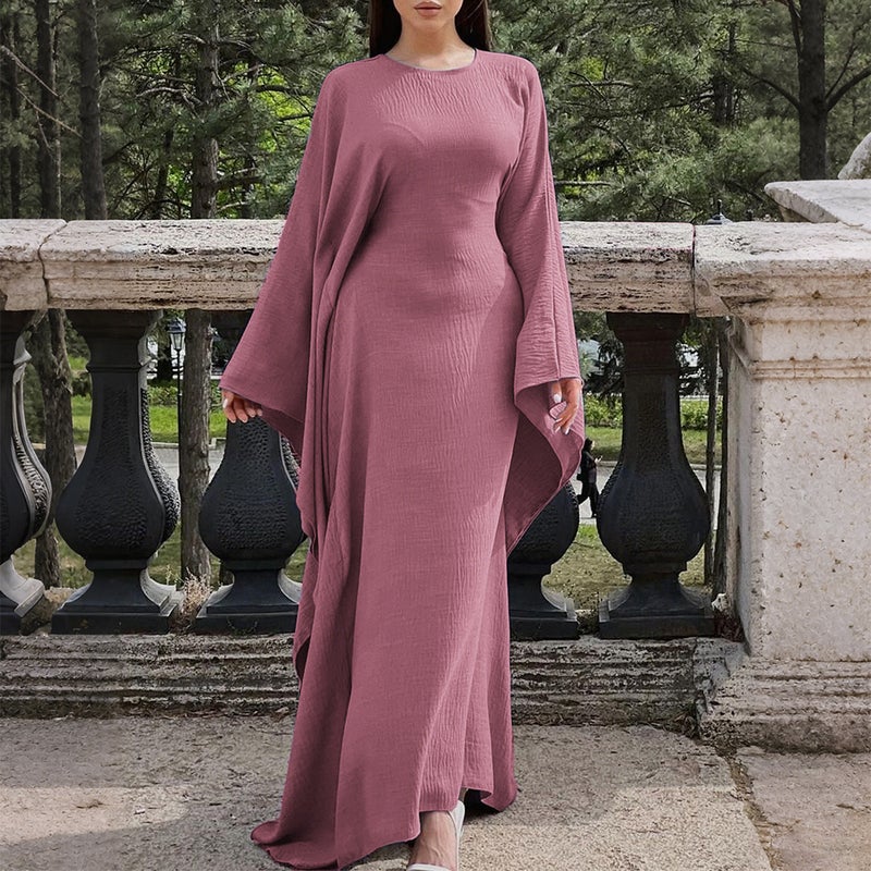 فستان أنيق بلون سادة بأكمام طويلة وقصّة A - Image 4