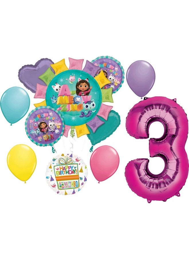 Anagram Gabby's 3rd Birthday Party Supplies Cats and Dollhouse Balloon Bouquet Decorations - Image 1