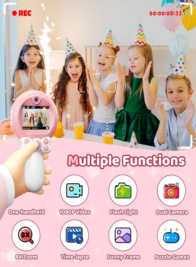 TEKFUN Kids Camera Toy for Girls - Birthday Gifts with Magic Wand Design - Digital Video Camera for Kids with 32GB SD Card - Easter Basket Essentials for Little Girl 2 3 4 5 6 Year Olds (Pink) - Image 4