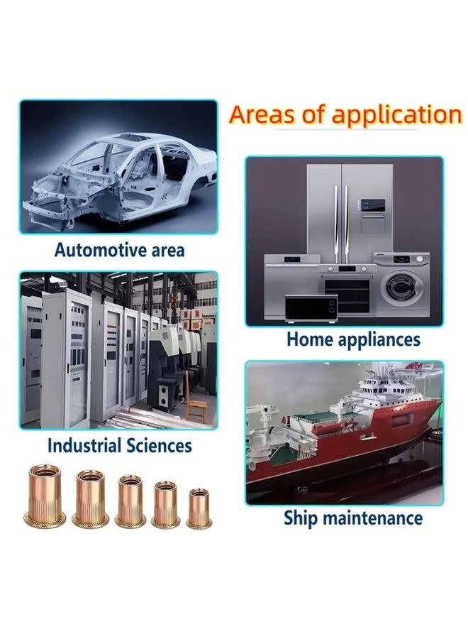 M6 كربون الصلب المجلفن مسامير برشام رأس مسطح 50 قطعة مجموعة إدراج ملولبة - Image 5
