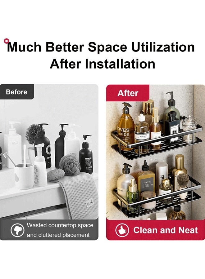 Aluminum Shower Caddy, Adhesive Shower Shelves, 2-Pack, No Drill Wall Mount Rustproof Premium Organizer for Bathroom, Kitchen, Black  - Image 3