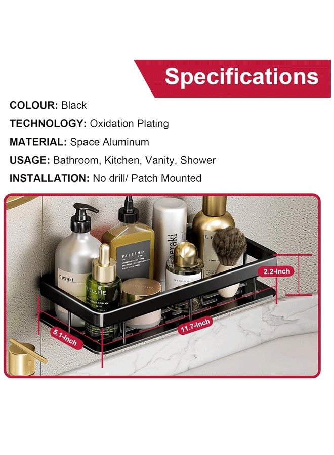 Aluminum Shower Caddy, Adhesive Shower Shelves, 2-Pack, No Drill Wall Mount Rustproof Premium Organizer for Bathroom, Kitchen, Black  - Image 2