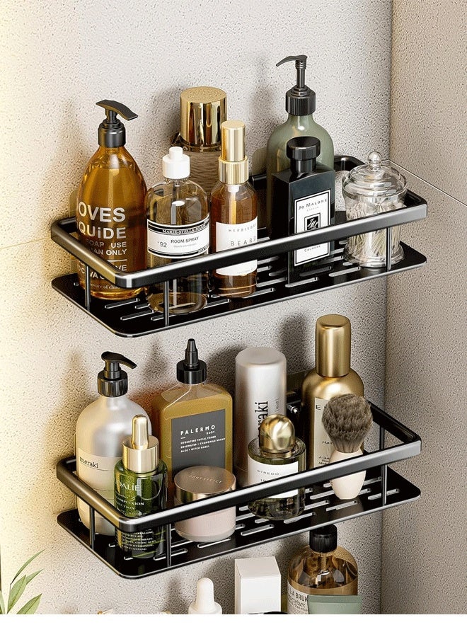 Aluminum Shower Caddy, Adhesive Shower Shelves, 2-Pack, No Drill Wall Mount Rustproof Premium Organizer for Bathroom, Kitchen, Black  - Image 1