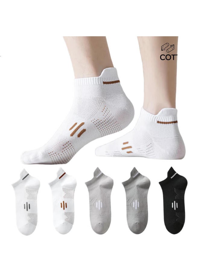 Miiow Ear-Lifting Cotton Socks For Men, Men'S Summer Mesh Breathable Short Socks, Sports Sweat-Absorbing, Odor-Resistant Casual Socks, 5 Pairs