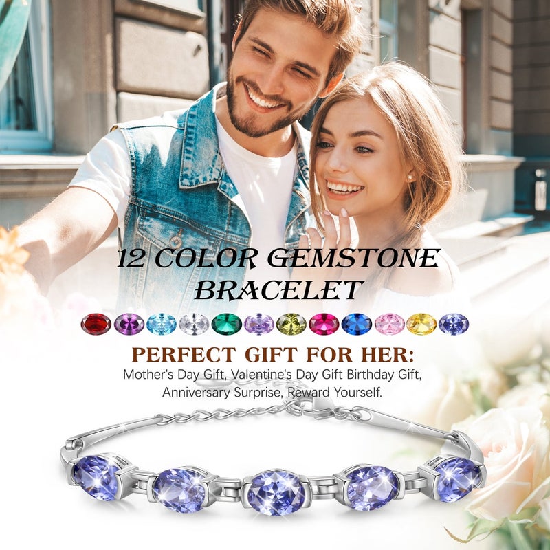 Juwaliy 18K White Gold Plated Oval Tennis Bracelets for Women,February Birthstone Bracelet Purple Amethyst Jewelry Birthday Valentines Gift for Her - Image 2