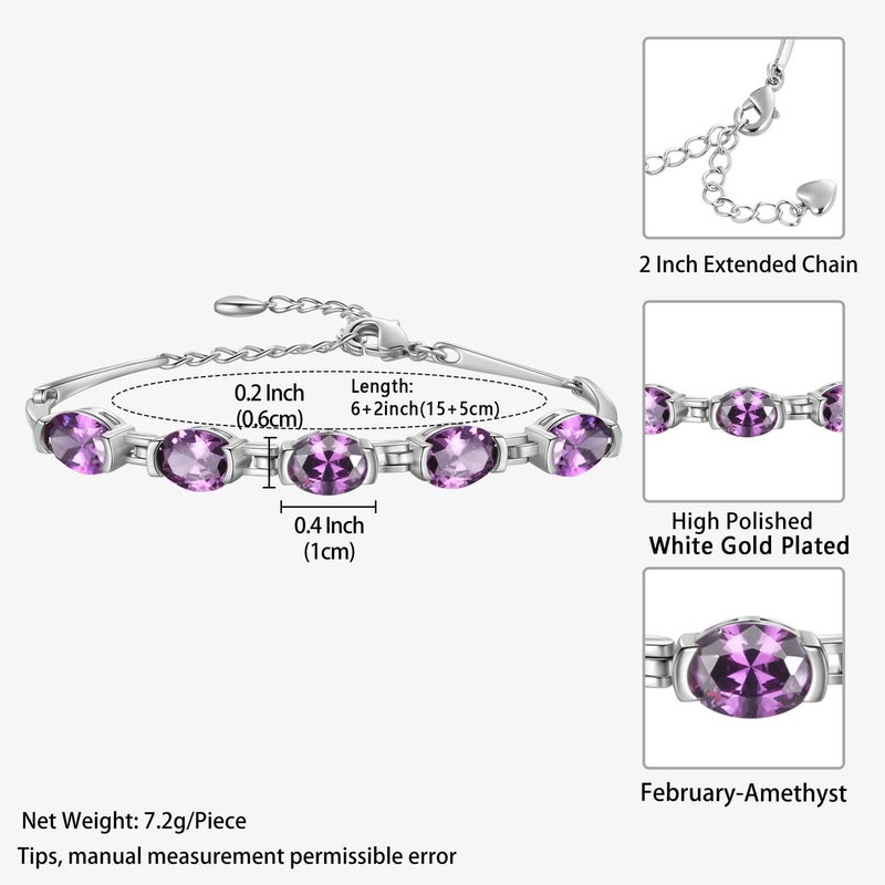 Juwaliy 18K White Gold Plated Oval Tennis Bracelets for Women,February Birthstone Bracelet Purple Amethyst Jewelry Birthday Valentines Gift for Her - Image 5