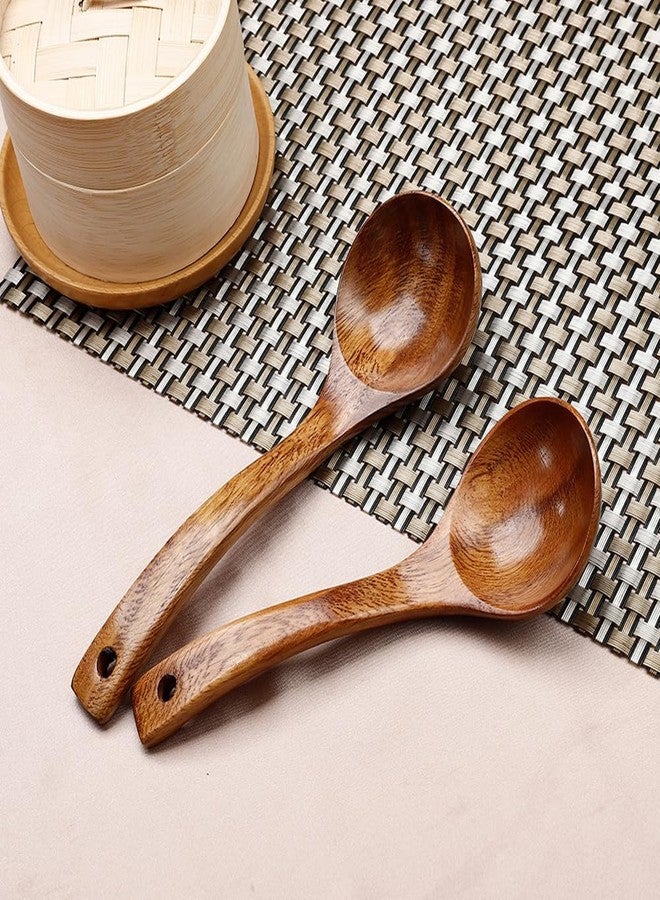 ccHuDE 3 Pcs Wooden Ladle Spoons Large Soup Ladles Wood Cooking Ladles Long Handle Mixing Spoon Ladles Kitchen Serving Ladles Non Stick Ladles for Stirring - Image 4