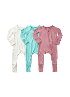 Anvi Baby Set of 3 Bamboo Spandex Zipper Sleepsuit- White Sky Lilac 0-3m  - Image 1