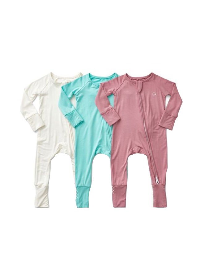 Anvi Baby Set of 3 Bamboo Spandex Zipper Sleepsuit- White Sky Lilac 0-3m  - Image 1