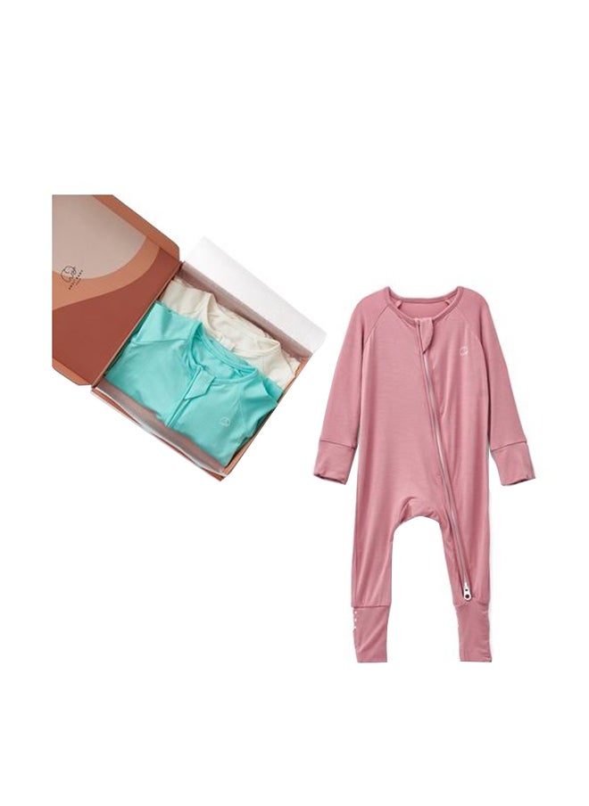 Anvi Baby Set of 3 Bamboo Spandex Zipper Sleepsuit- White Sky Lilac 0-3m  - Image 3
