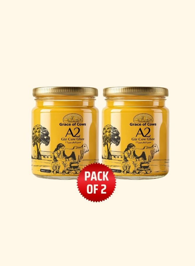 نعمة البقر سمن البقرة A2 جير ٥٠٠ مل (عبوة من قطعتين) - طريقة بيلونا التقليدية | أبقار ديسي تتغذى على العشب وترعى بحرية | عبوة هدايا فاخرة للاحتفالات - Image 1