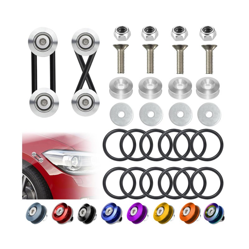 BFXM Universal Bumper Clips, Front Rear Bumper Quick Release Kit, Bumper Holders for Cars (4 Silver Bumper Quick Release Tabs and 12 Customized O-Rings) - Image 1
