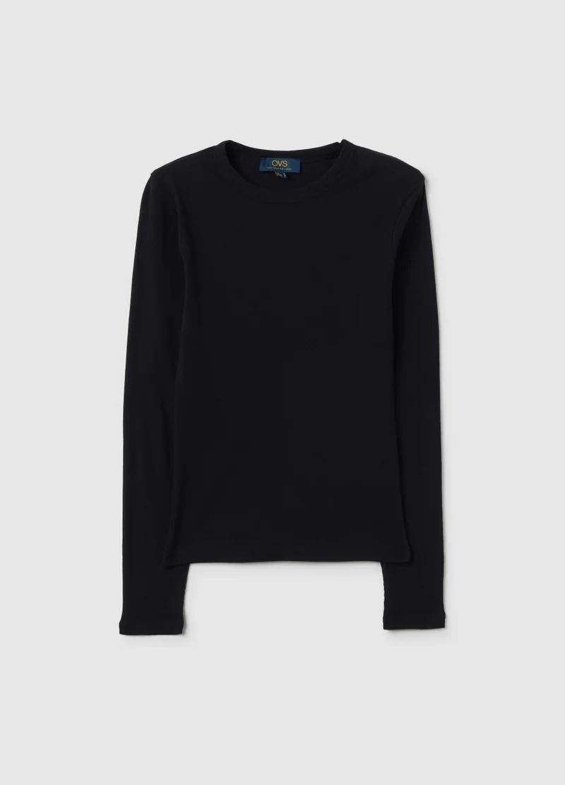 او في اس BLACK PURE COTTON REGULAR FIT T-SHIRT