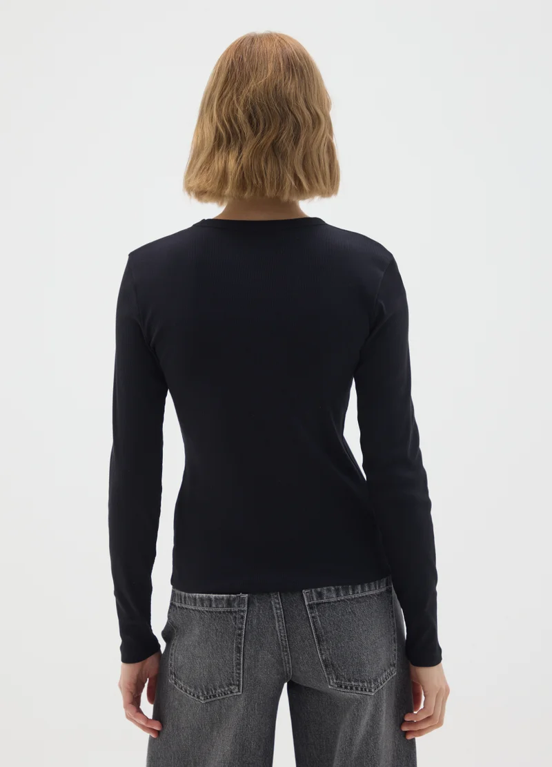 او في اس BLACK PURE COTTON REGULAR FIT T-SHIRT