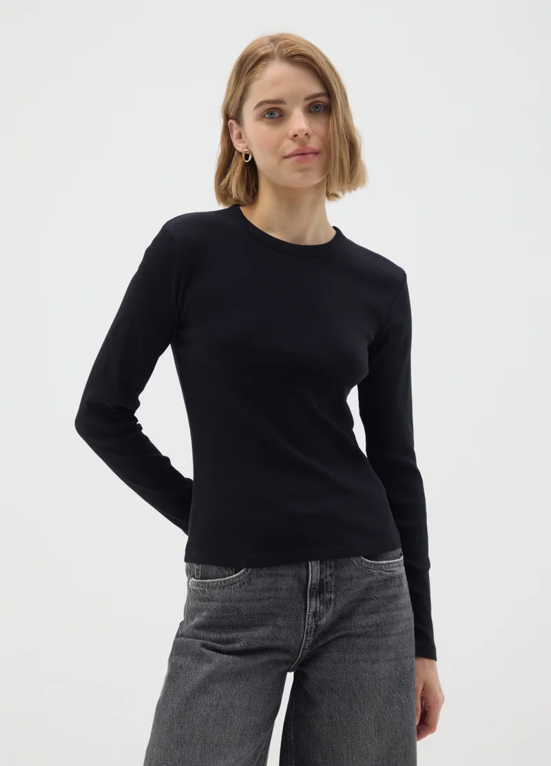 او في اس BLACK PURE COTTON REGULAR FIT T-SHIRT