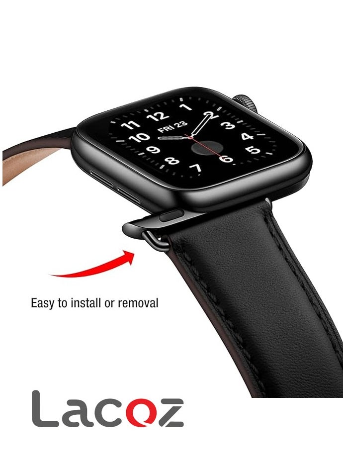Lacoz - Lacoz Adjustable Smartwatch Strap Compatible with 42/44/45/46/49mm Smartwatch Leather Straps With Quick Release Pins for Easy Replacement Comfortable Fit for Men & Women - Image 1