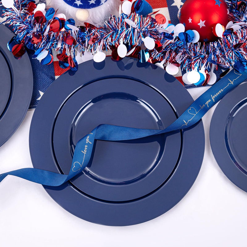 FLOWERCAT 60PCS Blue Plastic Plates - Heavy Duty Blue Plates Disposable (10.25" & 7.5") - serve for 30guest Birthday Party/Wedding/Presidents' Day/Memorial Day/Hanukkah - Image 2