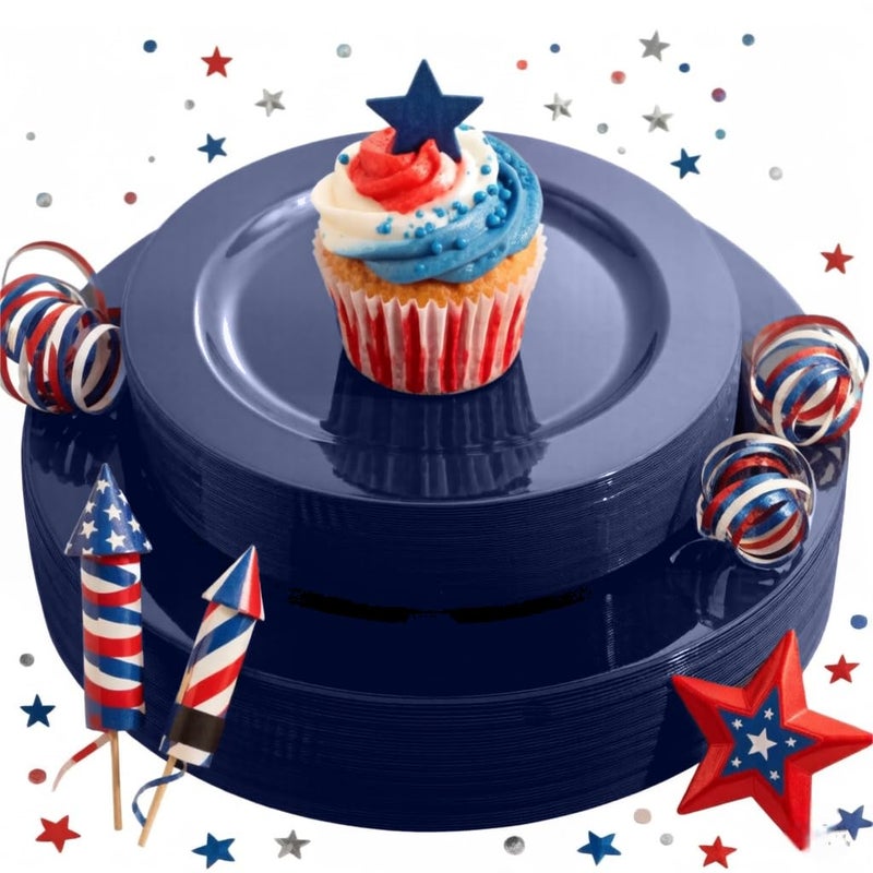 FLOWERCAT 60PCS Blue Plastic Plates - Heavy Duty Blue Plates Disposable (10.25" & 7.5") - serve for 30guest Birthday Party/Wedding/Presidents' Day/Memorial Day/Hanukkah - Image 1