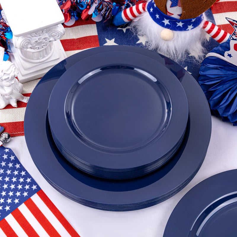 FLOWERCAT 60PCS Blue Plastic Plates - Heavy Duty Blue Plates Disposable (10.25" & 7.5") - serve for 30guest Birthday Party/Wedding/Presidents' Day/Memorial Day/Hanukkah - Image 5