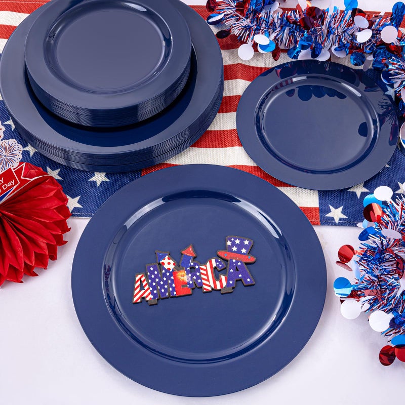 FLOWERCAT 60PCS Blue Plastic Plates - Heavy Duty Blue Plates Disposable (10.25" & 7.5") - serve for 30guest Birthday Party/Wedding/Presidents' Day/Memorial Day/Hanukkah - Image 4
