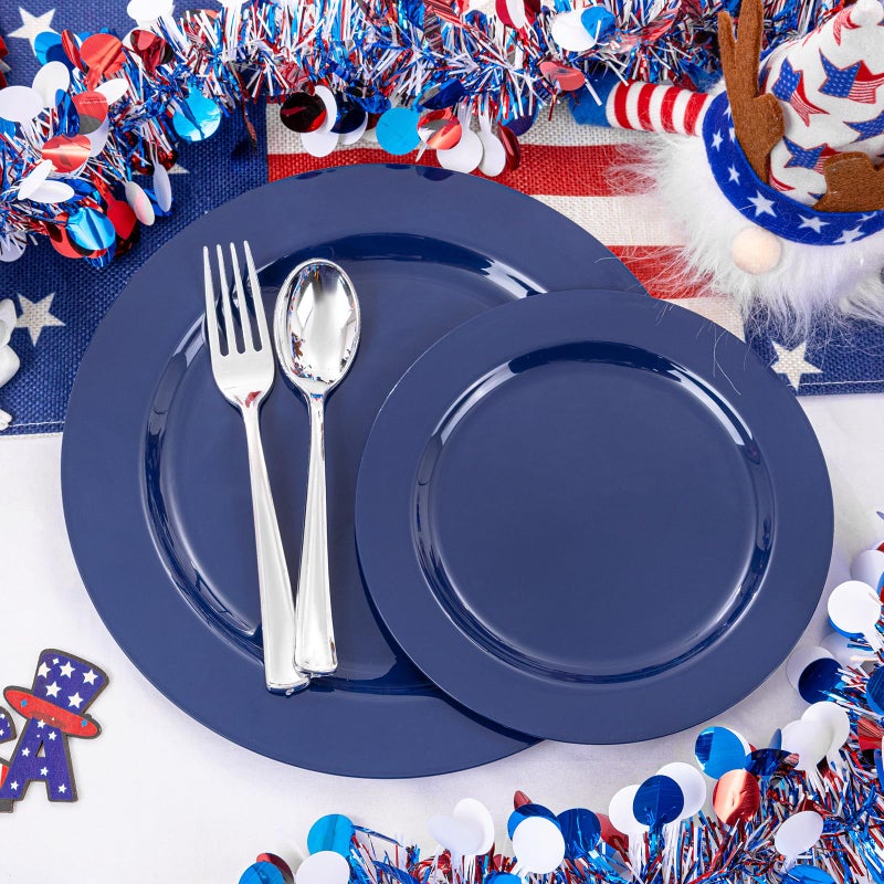 FLOWERCAT 60PCS Blue Plastic Plates - Heavy Duty Blue Plates Disposable (10.25" & 7.5") - serve for 30guest Birthday Party/Wedding/Presidents' Day/Memorial Day/Hanukkah - Image 3
