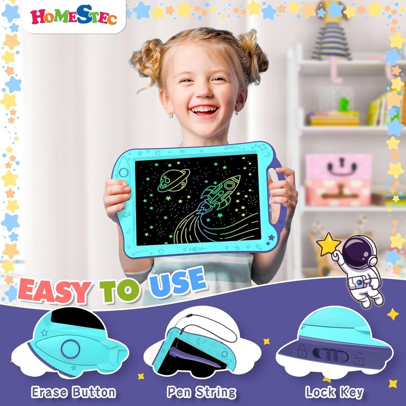 HOMESTEC AstroDraw Kids Toys for 2 3 4 5 6 Year Old Boy Girl Gift, Space Drawing Pad with Handle, LCD Writing Tablet for Kids, Educational Colored Toddler Toy for 18-Month-Old and Up (Aqua/Purple) - Image 2