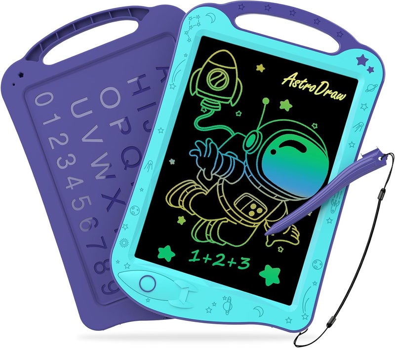 HOMESTEC AstroDraw Kids Toys for 2 3 4 5 6 Year Old Boy Girl Gift, Space Drawing Pad with Handle, LCD Writing Tablet for Kids, Educational Colored Toddler Toy for 18-Month-Old and Up (Aqua/Purple) - Image 1