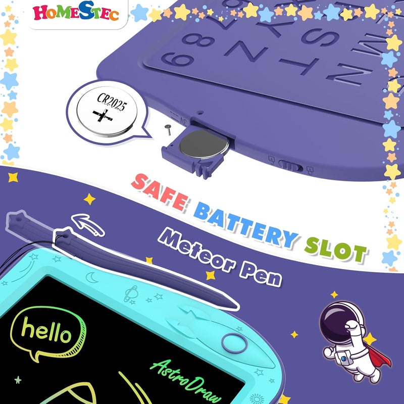 HOMESTEC AstroDraw Kids Toys for 2 3 4 5 6 Year Old Boy Girl Gift, Space Drawing Pad with Handle, LCD Writing Tablet for Kids, Educational Colored Toddler Toy for 18-Month-Old and Up (Aqua/Purple) - Image 4