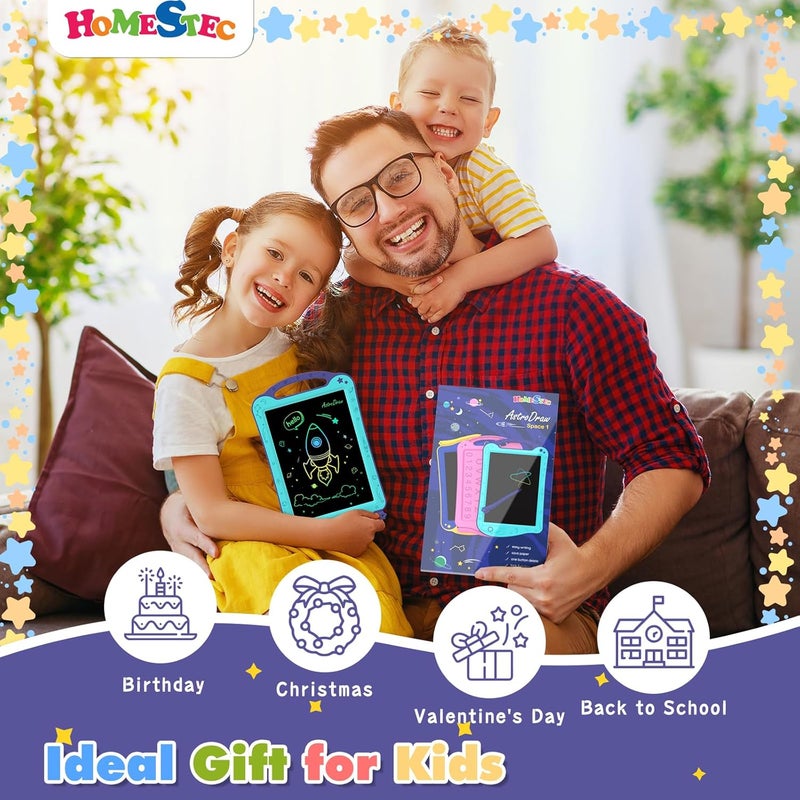 HOMESTEC AstroDraw Kids Toys for 2 3 4 5 6 Year Old Boy Girl Gift, Space Drawing Pad with Handle, LCD Writing Tablet for Kids, Educational Colored Toddler Toy for 18-Month-Old and Up (Aqua/Purple) - Image 5