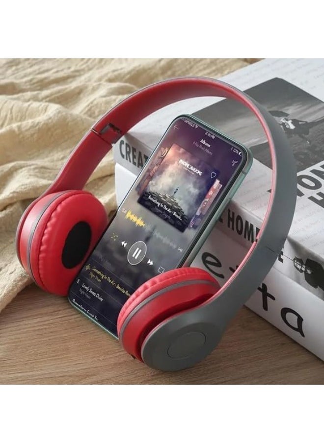 P47 Wireless Bluetooth Headphone P47 - Over Ear Stereo Music Headset with Memory Card Support, Gaming Headphones with Built-in Microphone for Laptop, Mobile Phone-RED  - Image 3