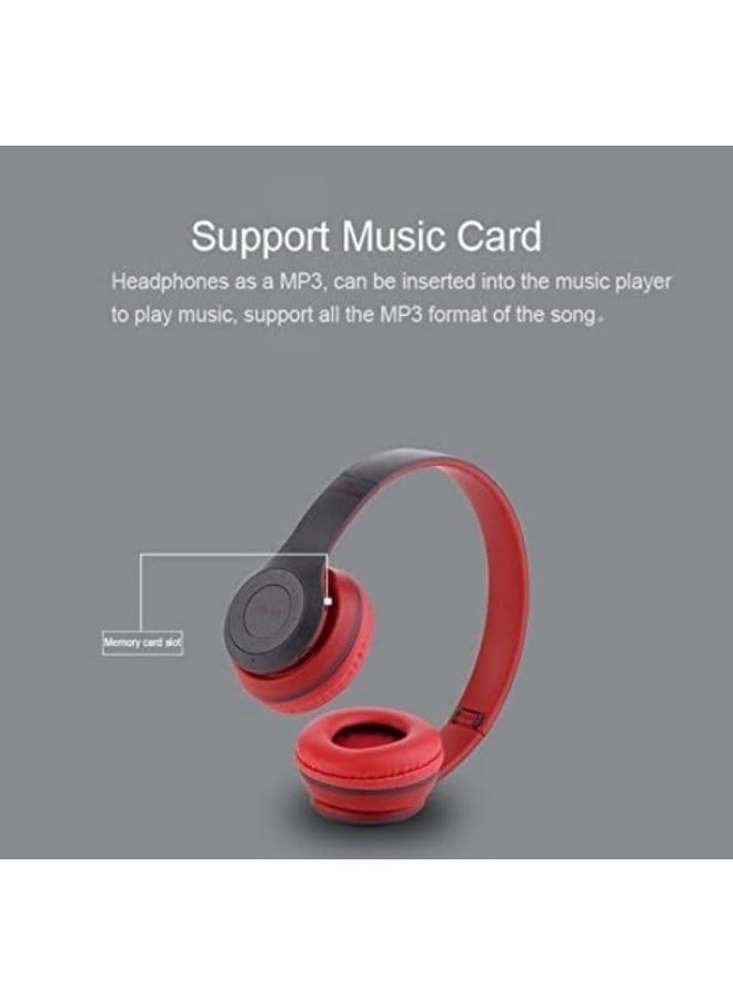 P47 Wireless Bluetooth Headphone P47 - Over Ear Stereo Music Headset with Memory Card Support, Gaming Headphones with Built-in Microphone for Laptop, Mobile Phone-RED  - Image 2