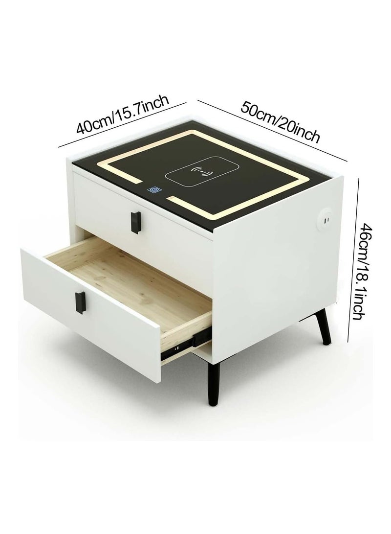 Generic Wood Smart Nightstand, Bedside Table with Drawer and Wireless Charging Station and USB Port and 3 Color LED Lights Modern End Side Table for Bedroom and Living Room  - Image 4