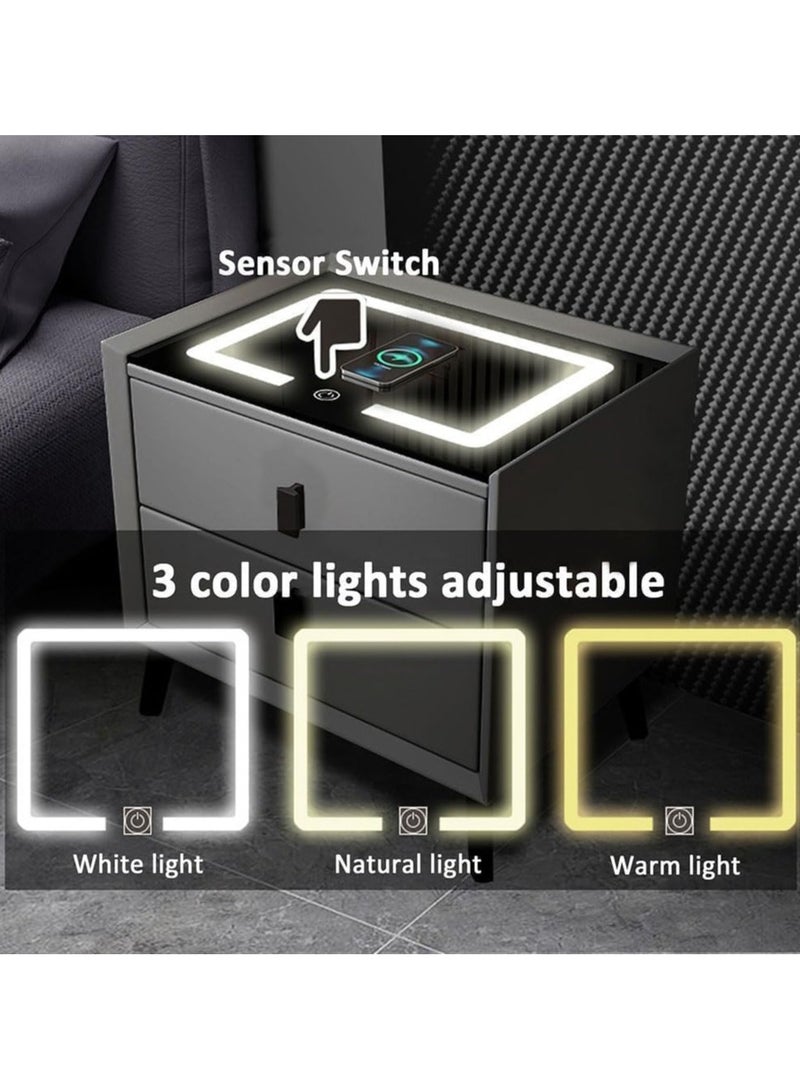 Generic Wood Smart Nightstand, Bedside Table with Drawer and Wireless Charging Station and USB Port and 3 Color LED Lights Modern End Side Table for Bedroom and Living Room  - Image 5