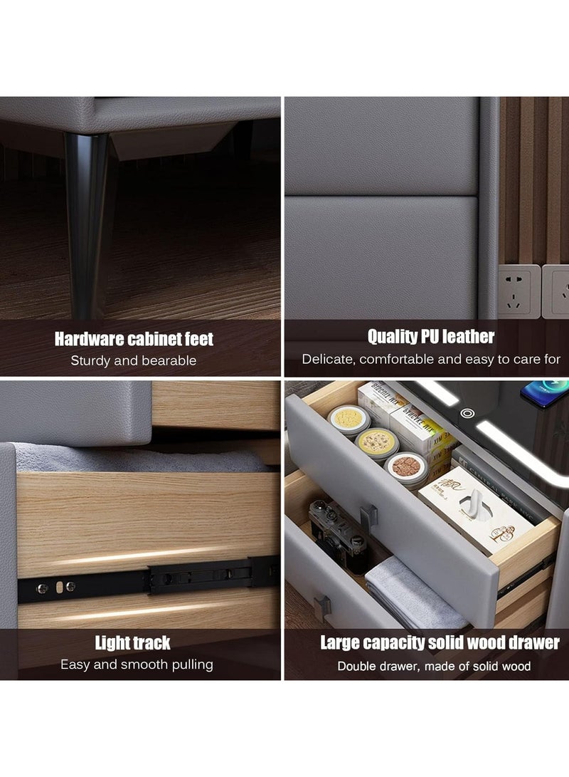 Generic Wood Smart Nightstand, Bedside Table with Drawer and Wireless Charging Station and USB Port and 3 Color LED Lights Modern End Side Table for Bedroom and Living Room  - Image 3