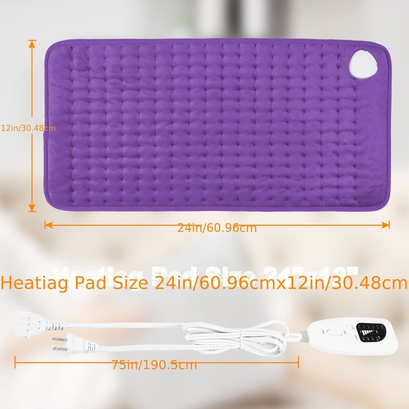 Extra Large Heating Pad - Back, Neck, Shoulder, Arms & Belly, Fast Heat to 140°F, Portable with 6 Settings, Auto Shut-Off, 24" x 12", Wet/Dry Use, Machine Washable, Knee & Leg Heating, Perfect Gift for Parents or Christmas - Image 3