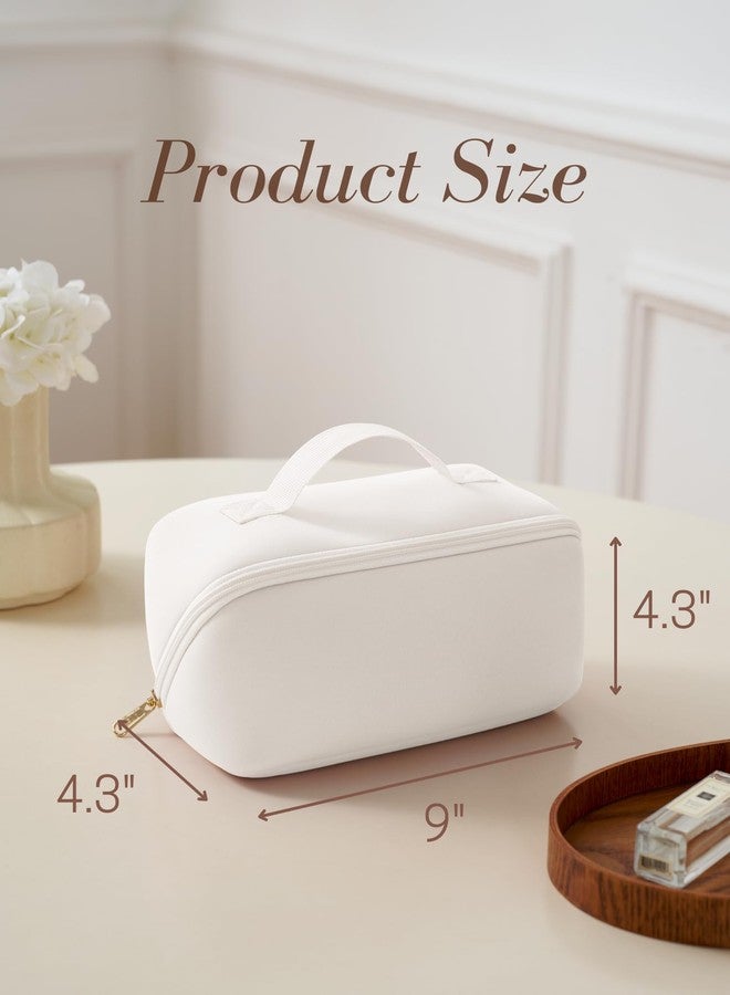 Yarnic Travel Makeup Bag Cosmetic Bag, Large Capacity Toiletry Bag for Women, Portable Pouch Cute Cheetah Make Up Organizer with Divider and Handle, PU Leather, cream, Large - Image 2