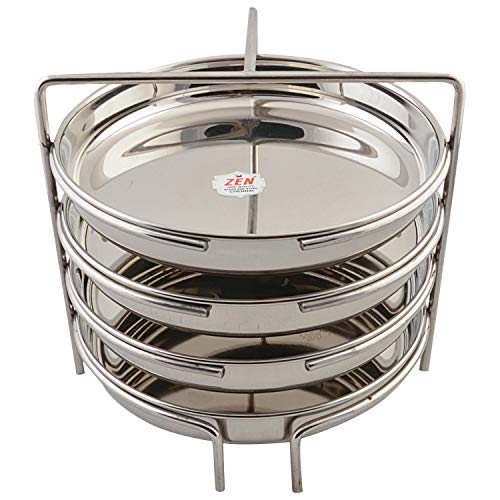 Jain Stainless Steel Dhokla Stand (Big Size) with 4 Plates | South Indian Thatte Idly Maker | Dhokla Maker | Steaming Utensil Pack Of 1 Silver Colour - [Height - 18cm: Width - 19cm] - Image 1
