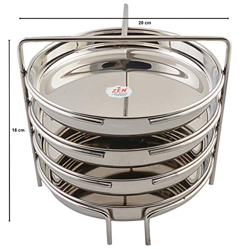 Jain Stainless Steel Dhokla Stand (Big Size) with 4 Plates | South Indian Thatte Idly Maker | Dhokla Maker | Steaming Utensil Pack Of 1 Silver Colour - [Height - 18cm: Width - 19cm] - Image 2