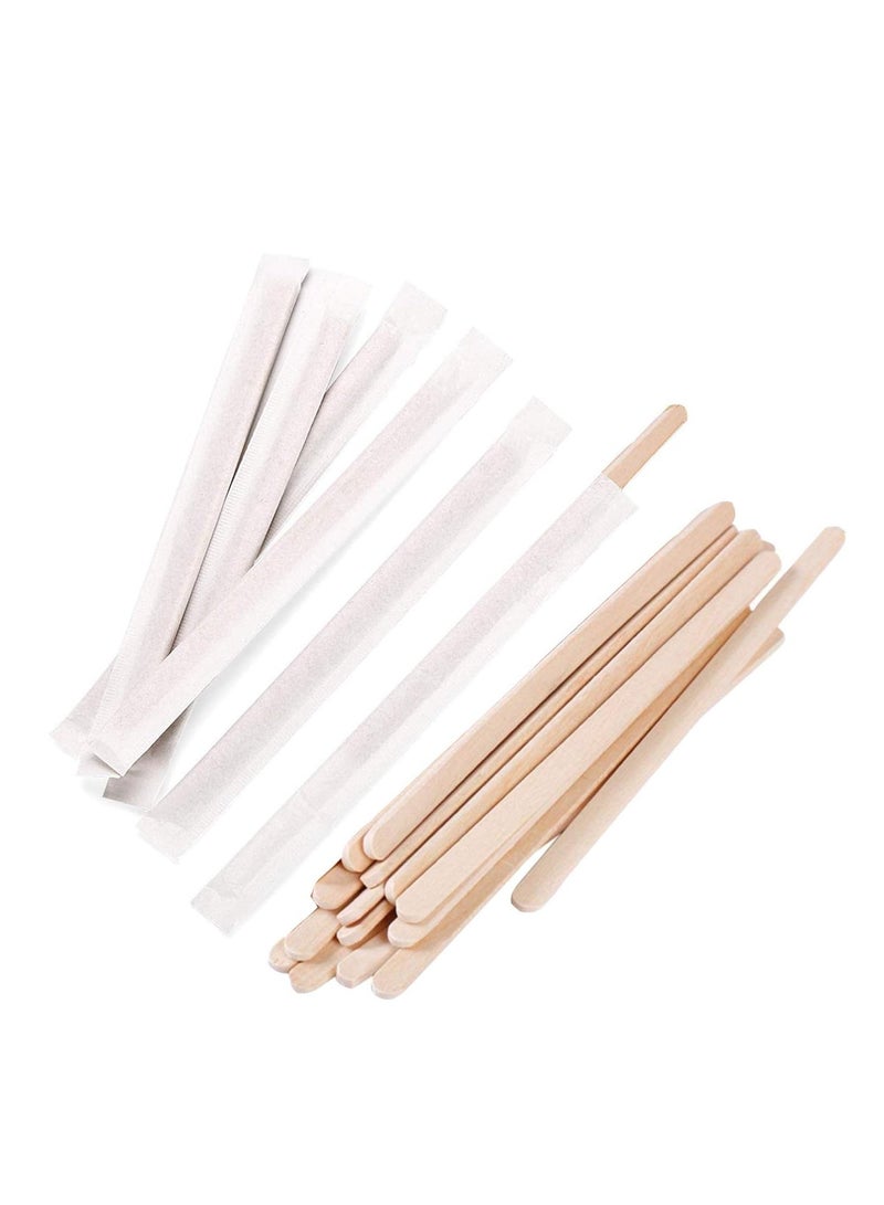 Premium Wooden Stirring Sticks 5.5 Inch 2.3mm Thick Individually Wrapped for Coffee, Tea, Beverage Craft Stick 200pcs  - Image 1