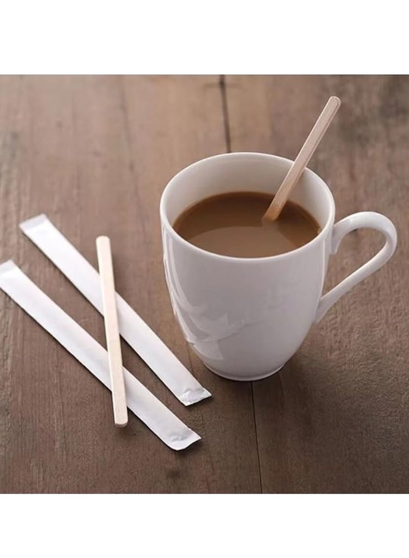 Premium Wooden Stirring Sticks 5.5 Inch 2.3mm Thick Individually Wrapped for Coffee, Tea, Beverage Craft Stick 200pcs  - Image 5