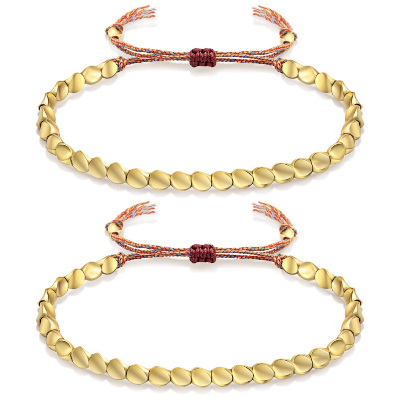 Nanafast Tibetan Copper Beads Bracelet Adjustable Handmade Braided Copper Bracelet Set for Women Men Tibetan Bracelet Gifts 2Pcs - Image 1