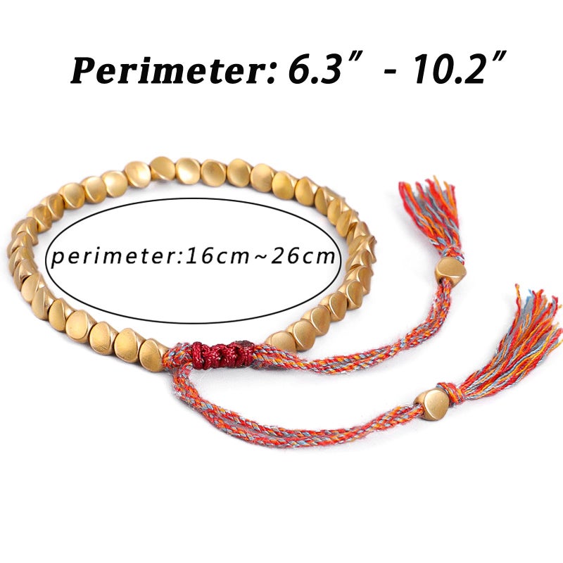 Nanafast Tibetan Copper Beads Bracelet Adjustable Handmade Braided Copper Bracelet Set for Women Men Tibetan Bracelet Gifts 2Pcs - Image 3