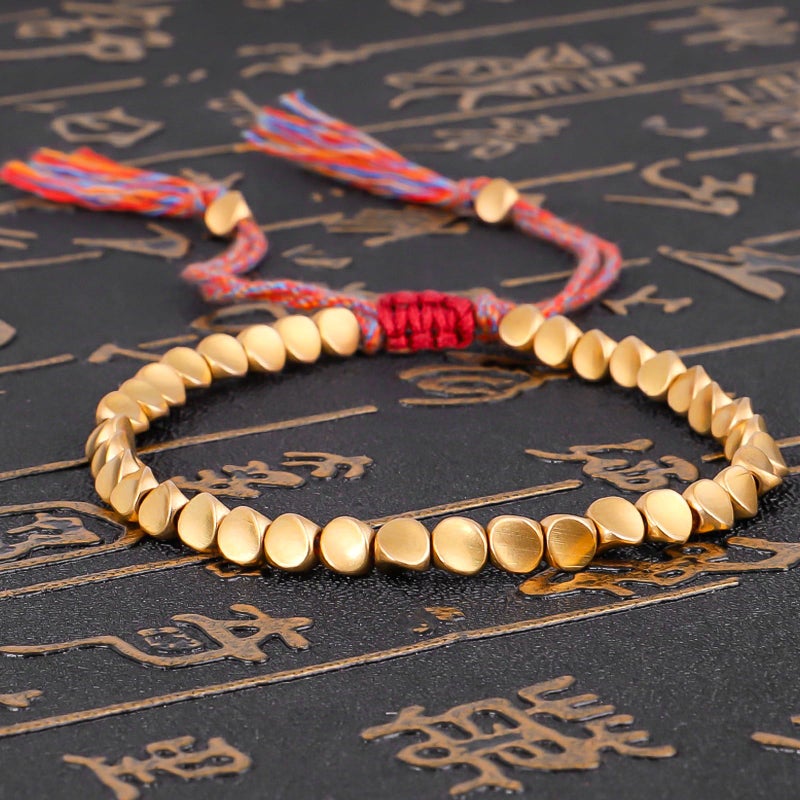 Nanafast Tibetan Copper Beads Bracelet Adjustable Handmade Braided Copper Bracelet Set for Women Men Tibetan Bracelet Gifts 2Pcs - Image 2