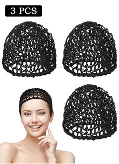 3 Pcs Crochet Hair Net, Soft Reusable Crocheted Sleep Cap, Knitted Hair Net Hair Accessories (Black)