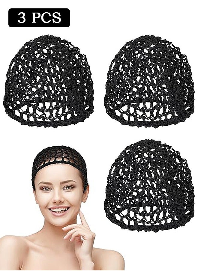 Arabest - 3 Pcs Crochet Hair Net, Soft Reusable Crocheted Sleep Cap, Knitted Hair Net Hair Accessories (Black) - Image 1