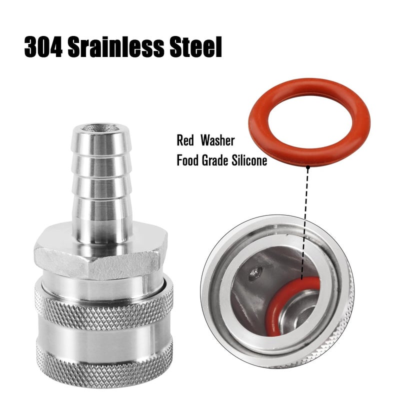 Ferroday 1 Pair Stainless Steel 1/2 Quick Disconnect Set with 1/2 MPT Male Thread Beer Brewing Connector, 1/2" Barb Female Brewing Quick Disconnect for Brewing - Image 4